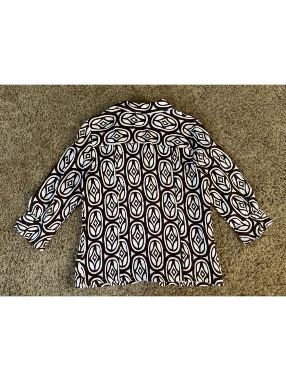 JM Collection Linen Button Shirt Geometric Print 3/4 Sleeve Casual Office Sz 10 - Picture 3 of 10